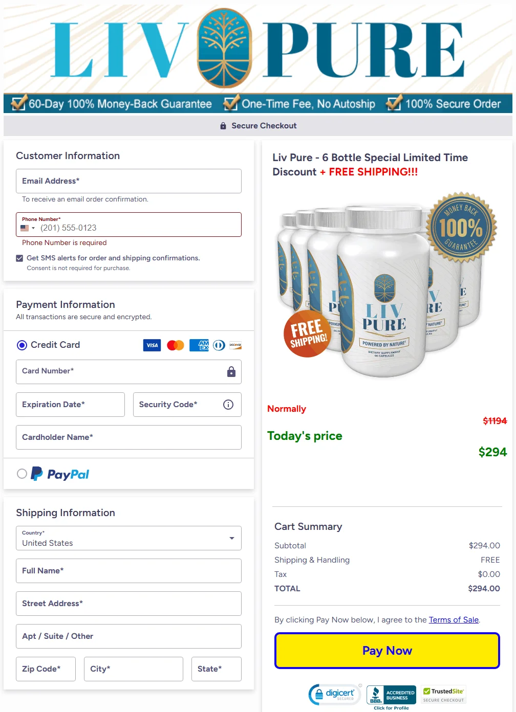 Livpure Checkout page